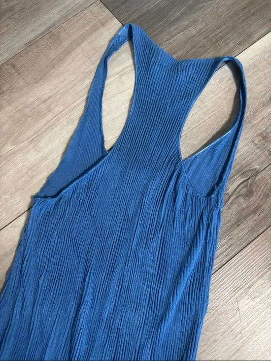 DRIFTER Blue Ribbed Modal Soft Knit Racerback Long Tank Top - Picture 9 of 11